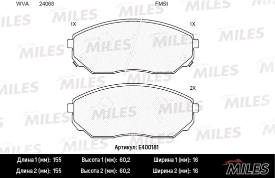 Комплект тормозных колодок, дисковый тормоз MILES E400181