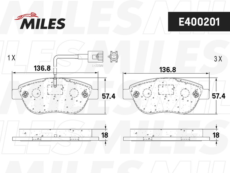 Комплект тормозных колодок, дисковый тормоз MILES E400201