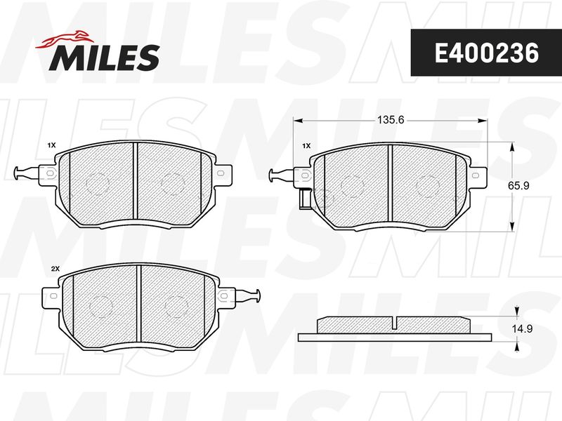 Комплект тормозных колодок, дисковый тормоз MILES E400236