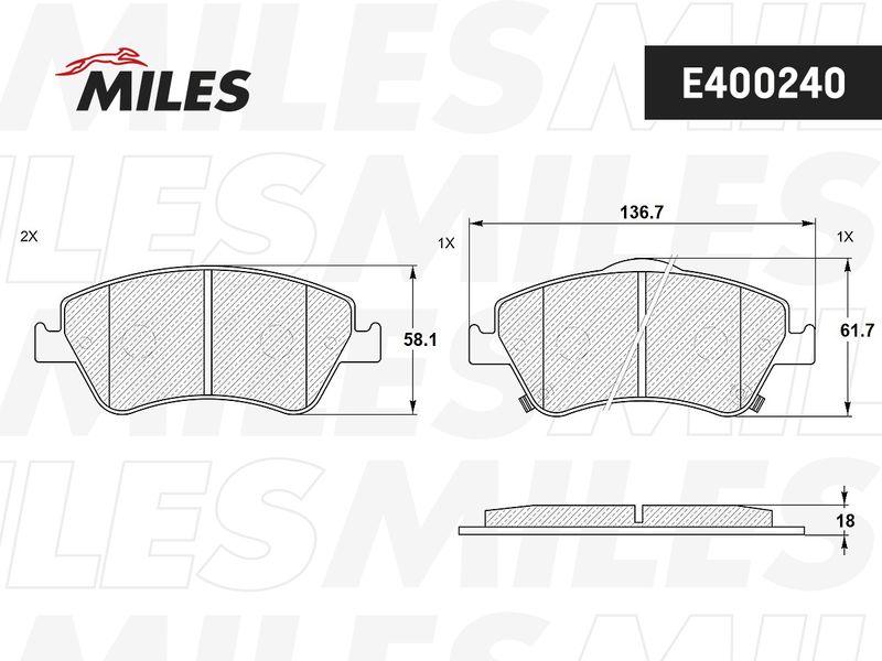 Комплект тормозных колодок, дисковый тормоз MILES E400240