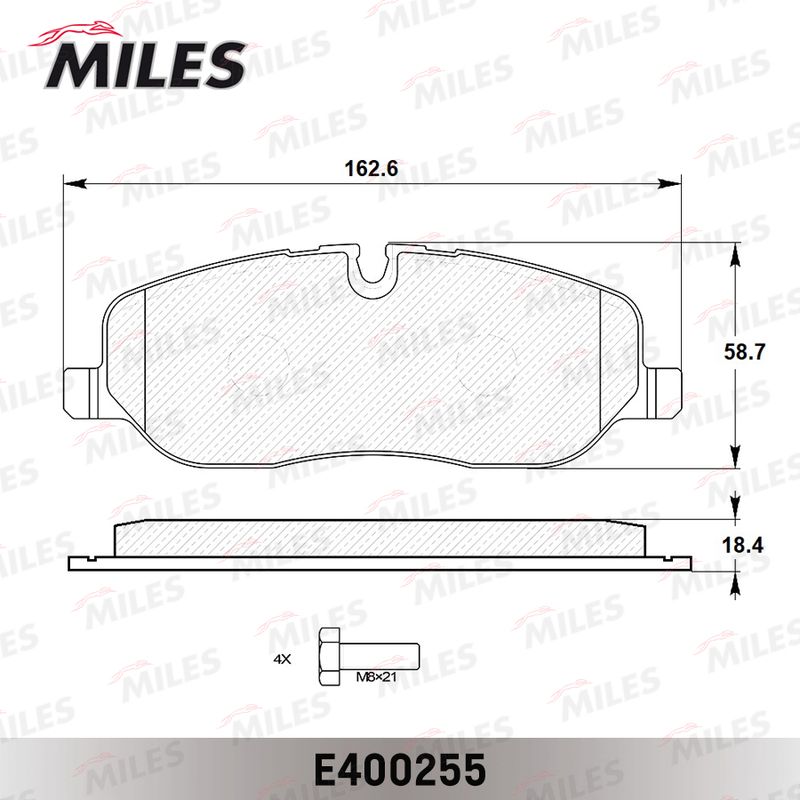 Комплект тормозных колодок, дисковый тормоз MILES E400255