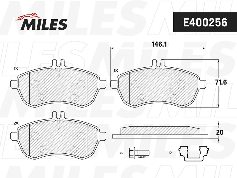 Комплект тормозных колодок, дисковый тормоз MILES E400256