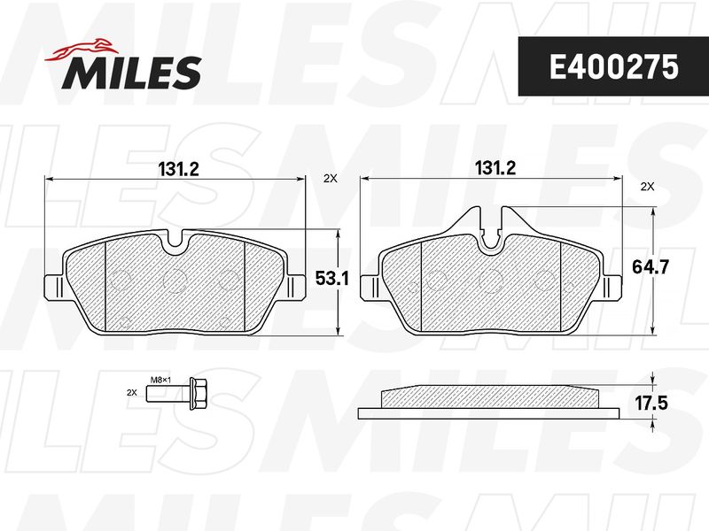 Комплект тормозных колодок, дисковый тормоз MILES E400275