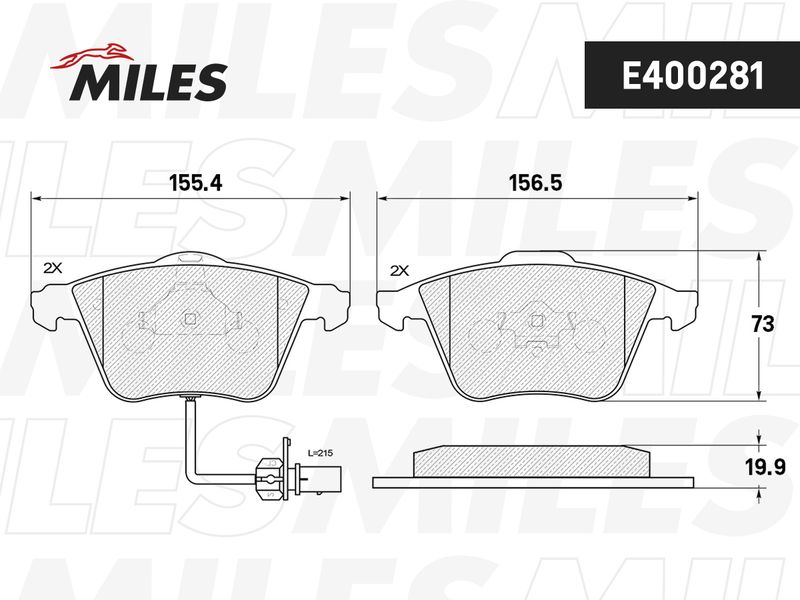 Комплект тормозных колодок, дисковый тормоз MILES E400281