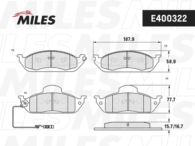 Комплект тормозных колодок, дисковый тормоз MILES E400322