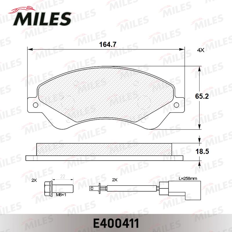 Комплект тормозных колодок, дисковый тормоз MILES E400411