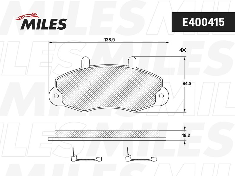 Комплект тормозных колодок, дисковый тормоз MILES E400415