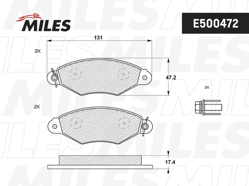 Комплект тормозных колодок, дисковый тормоз MILES E400472