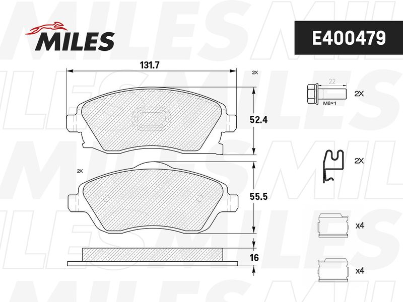 Комплект тормозных колодок, дисковый тормоз MILES E400479