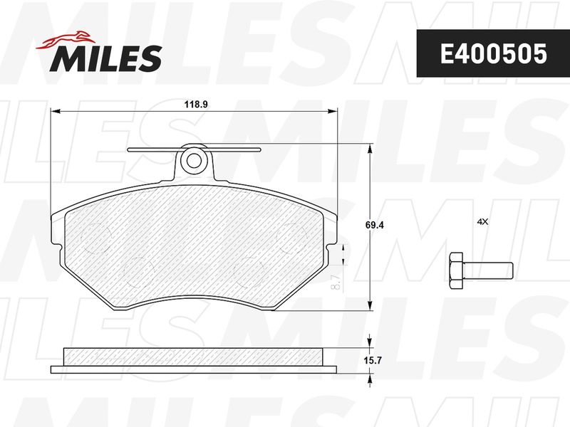 Комплект тормозных колодок, дисковый тормоз MILES E400505
