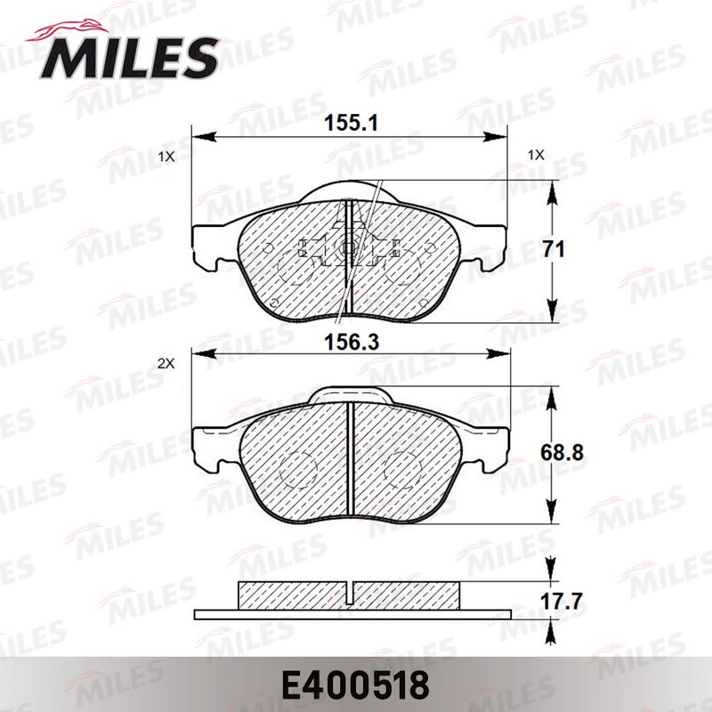 Комплект тормозных колодок, дисковый тормоз MILES E400518