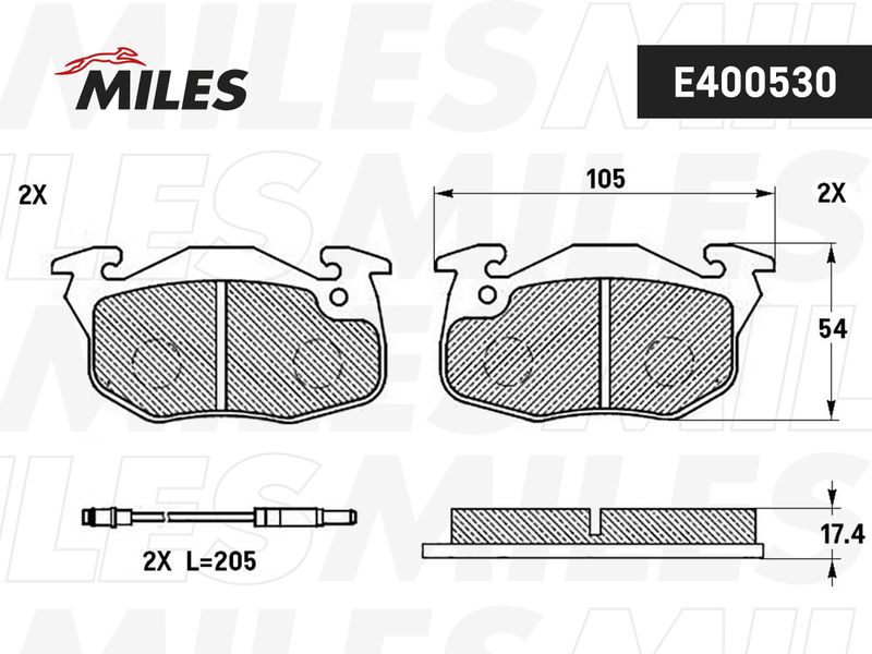 Комплект тормозных колодок, дисковый тормоз MILES E400530