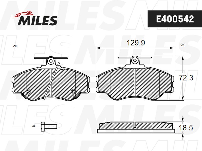 Комплект тормозных колодок, дисковый тормоз MILES E400542