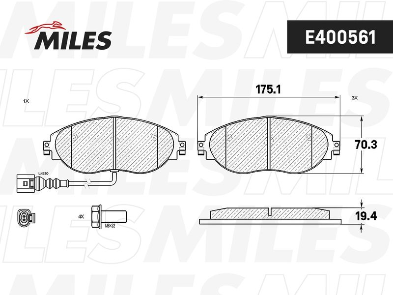 Комплект тормозных колодок, дисковый тормоз MILES E400561