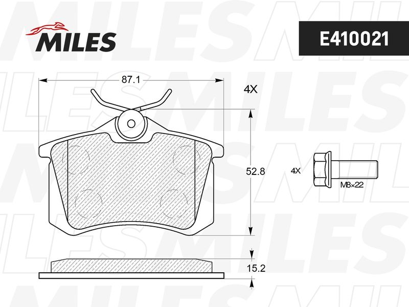 Комплект тормозных колодок, дисковый тормоз MILES E410021