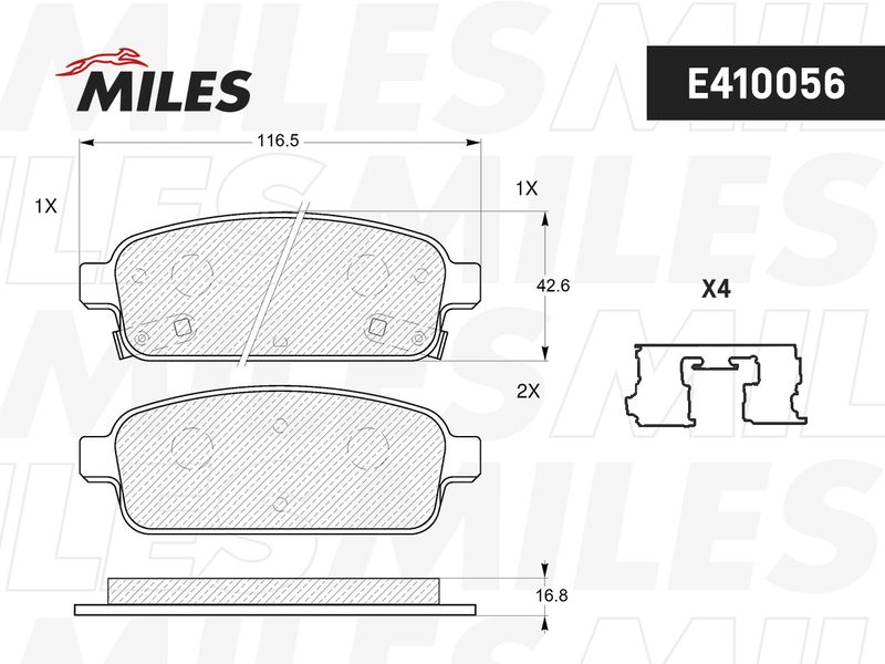 Комплект тормозных колодок, дисковый тормоз MILES E410056