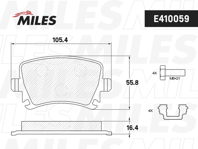 Комплект тормозных колодок, дисковый тормоз MILES E410059