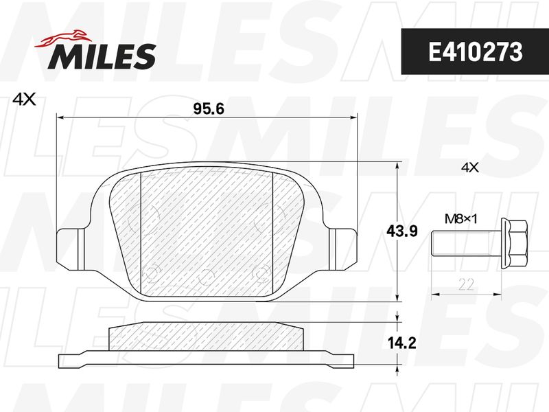 Комплект тормозных колодок, дисковый тормоз MILES E410273