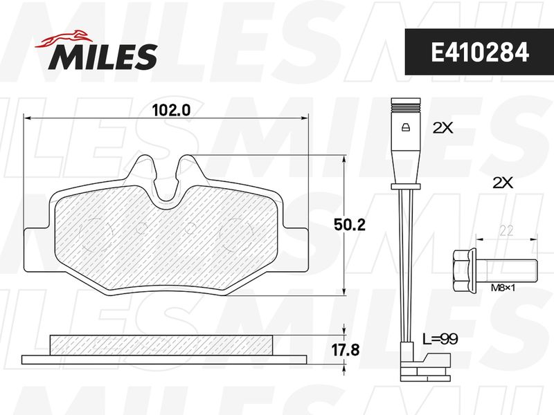 Комплект тормозных колодок, дисковый тормоз MILES E410284