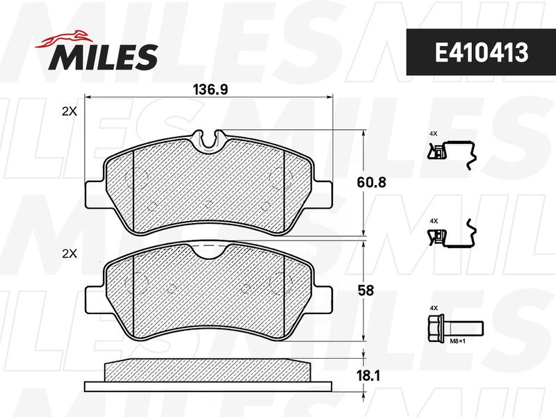 Комплект тормозных колодок, дисковый тормоз MILES E410413