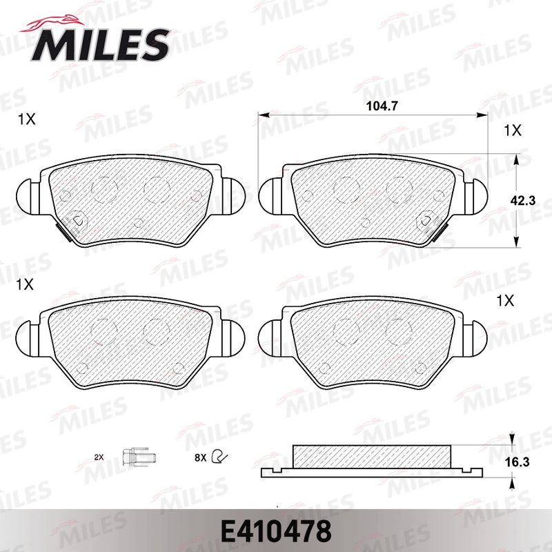 Комплект тормозных колодок, дисковый тормоз MILES E410478