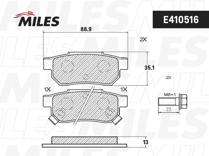 Комплект тормозных колодок, дисковый тормоз MILES E410516