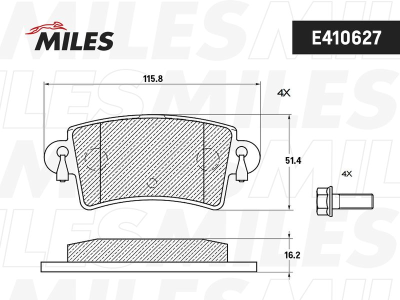 Комплект тормозных колодок, дисковый тормоз MILES E410627