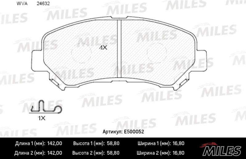 Комплект тормозных колодок, дисковый тормоз MILES E500052