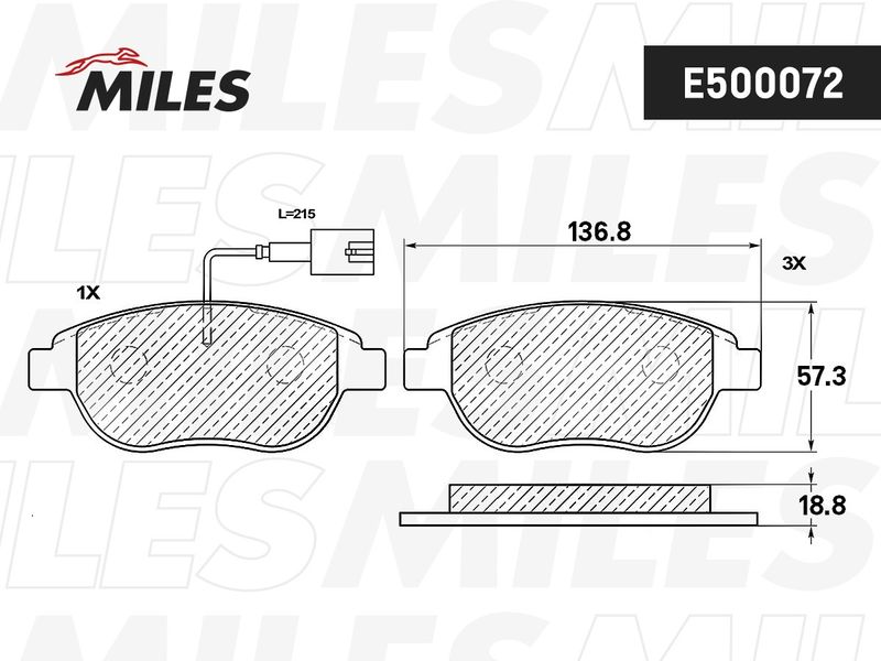 Комплект тормозных колодок, дисковый тормоз MILES E500072