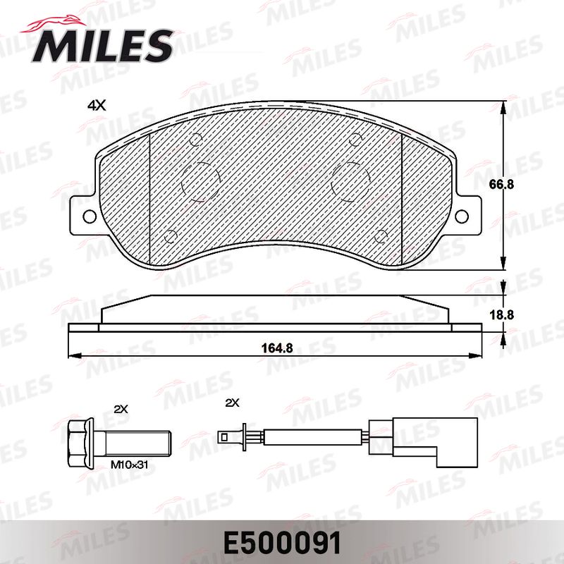 Комплект тормозных колодок, дисковый тормоз MILES E500091