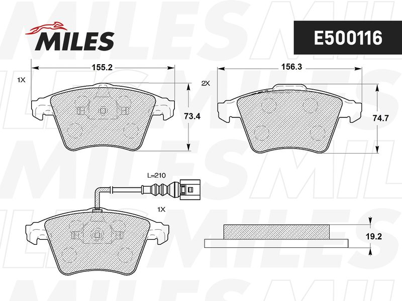 Комплект тормозных колодок, дисковый тормоз MILES E500116