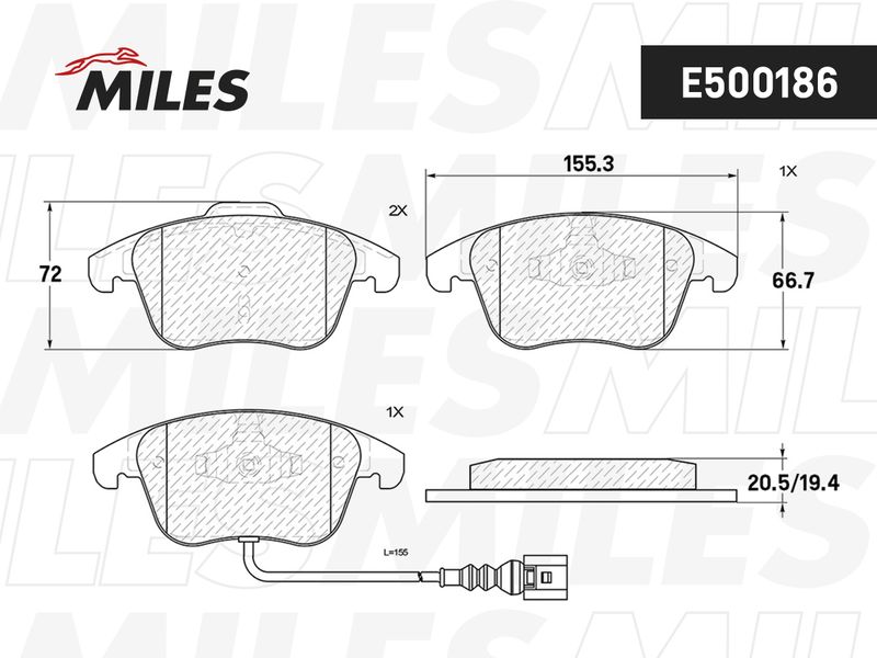 Комплект тормозных колодок, дисковый тормоз MILES E500186