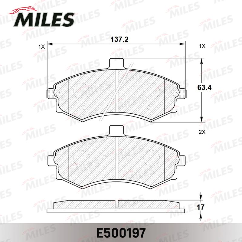 Комплект тормозных колодок, дисковый тормоз MILES E500197