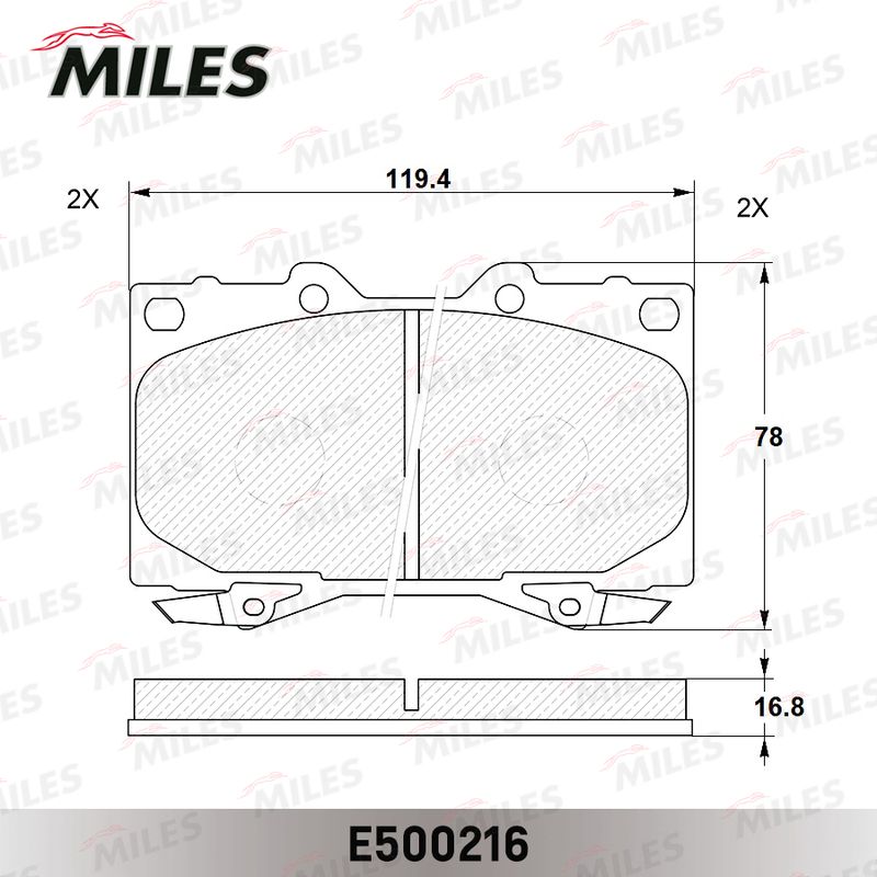 Комплект тормозных колодок, дисковый тормоз MILES E500216