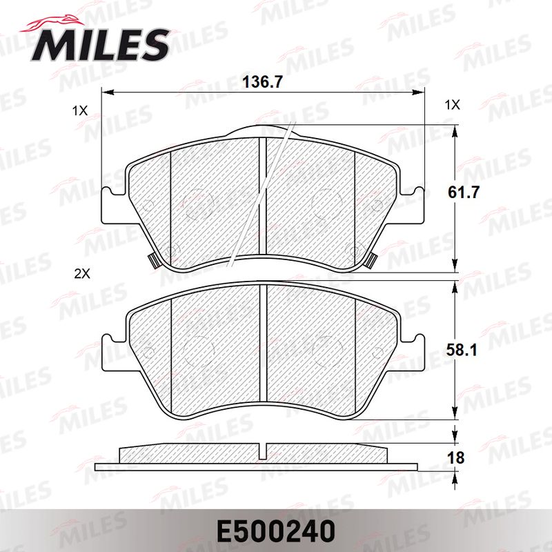 Комплект тормозных колодок, дисковый тормоз MILES E500240