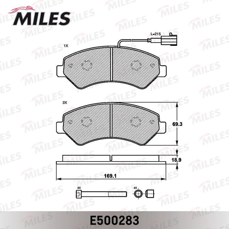 Комплект тормозных колодок, дисковый тормоз MILES E500283