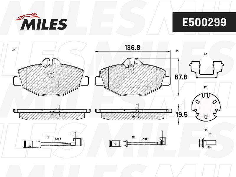 Комплект тормозных колодок, дисковый тормоз MILES E500299