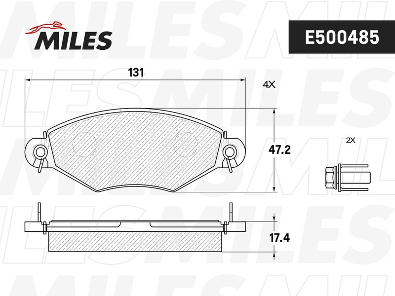 Комплект тормозных колодок, дисковый тормоз MILES E500485