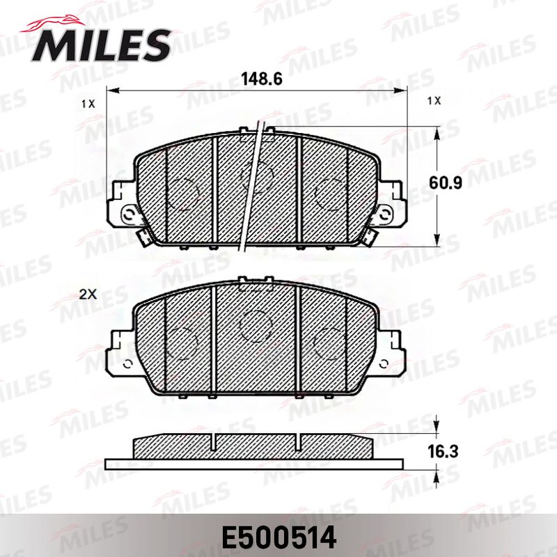 Комплект тормозных колодок, дисковый тормоз MILES E500514