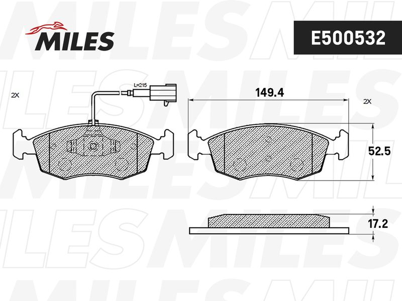 Комплект тормозных колодок, дисковый тормоз MILES E500532