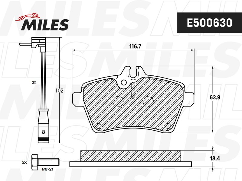 Комплект тормозных колодок, дисковый тормоз MILES E500630