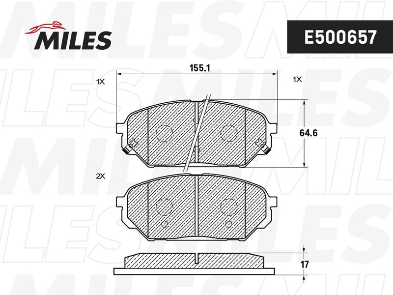 Комплект тормозных колодок, дисковый тормоз MILES E500657