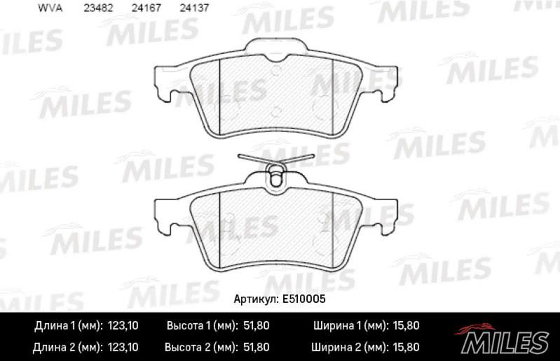 Комплект тормозных колодок, дисковый тормоз MILES E510005