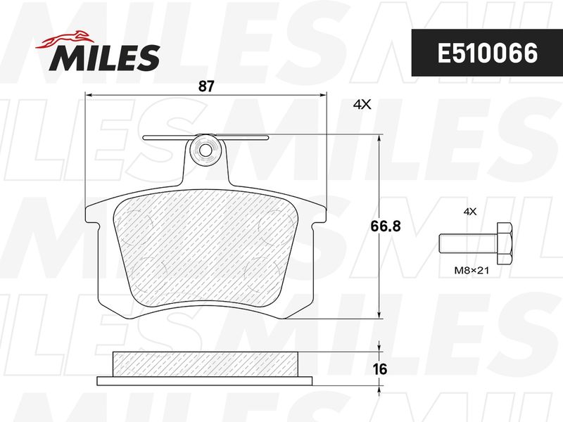 Комплект тормозных колодок, дисковый тормоз MILES E510066