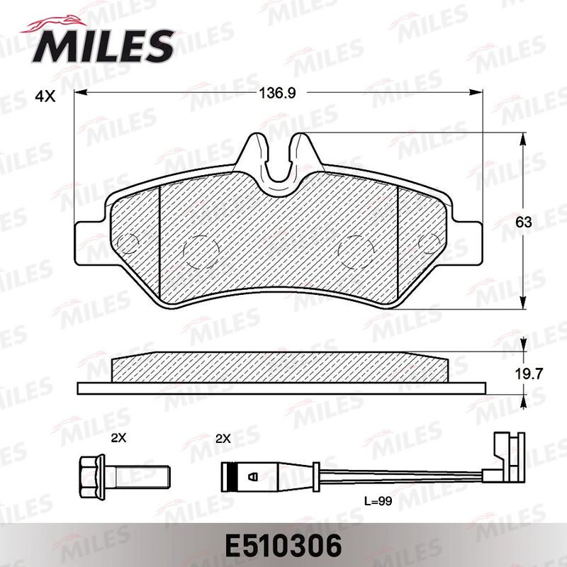 Комплект тормозных колодок, дисковый тормоз MILES E510306