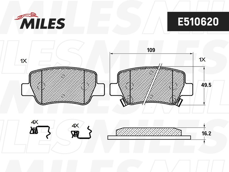 Комплект тормозных колодок, дисковый тормоз MILES E510620