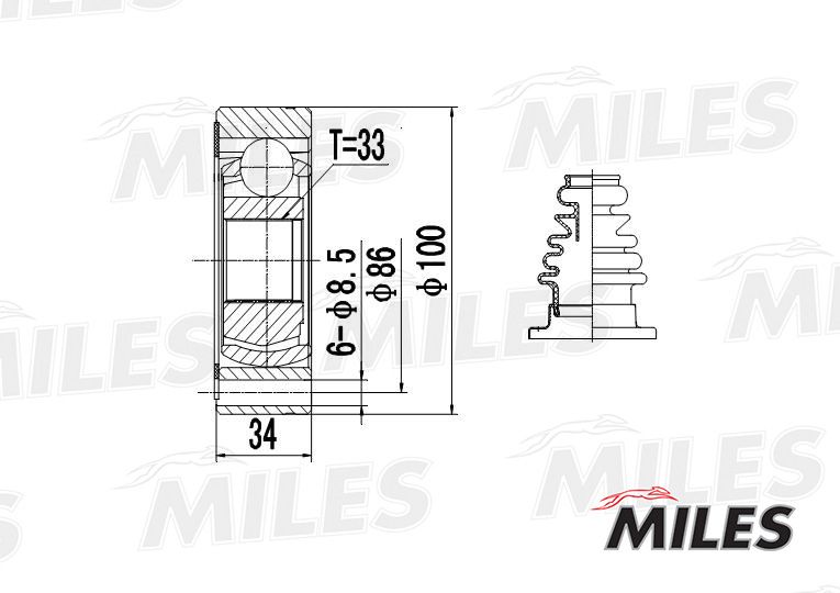 Шарнирный комплект, приводной вал MILES GA10009