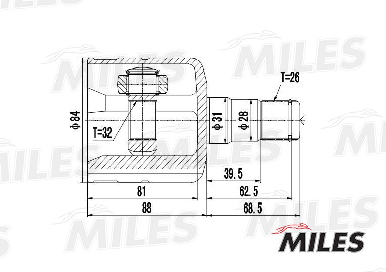 Шарнирный комплект, приводной вал MILES GA10010