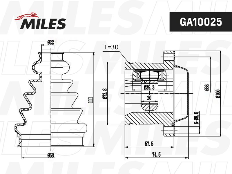 Шарнирный комплект, приводной вал MILES GA10025