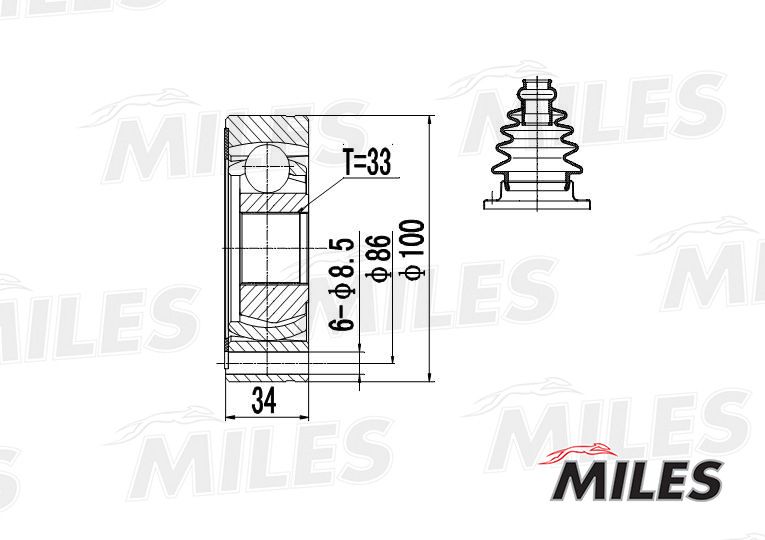 Шарнирный комплект, приводной вал MILES GA11005